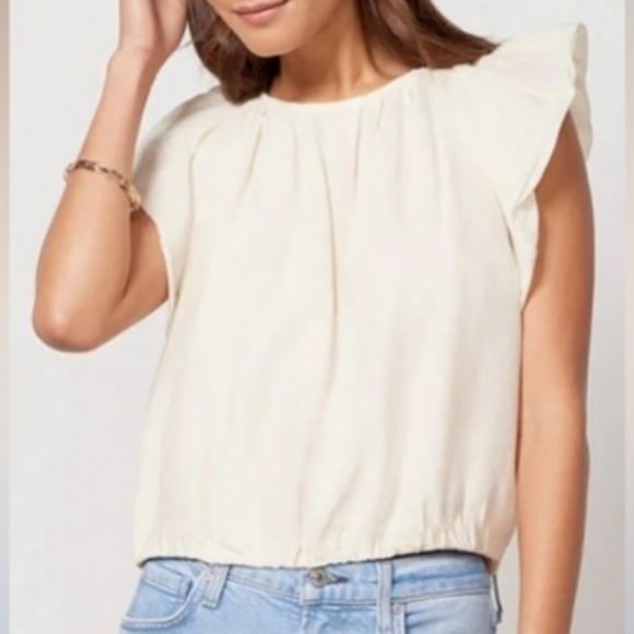 Velvet Tops - Flutter Cap Sleeve Cream Top